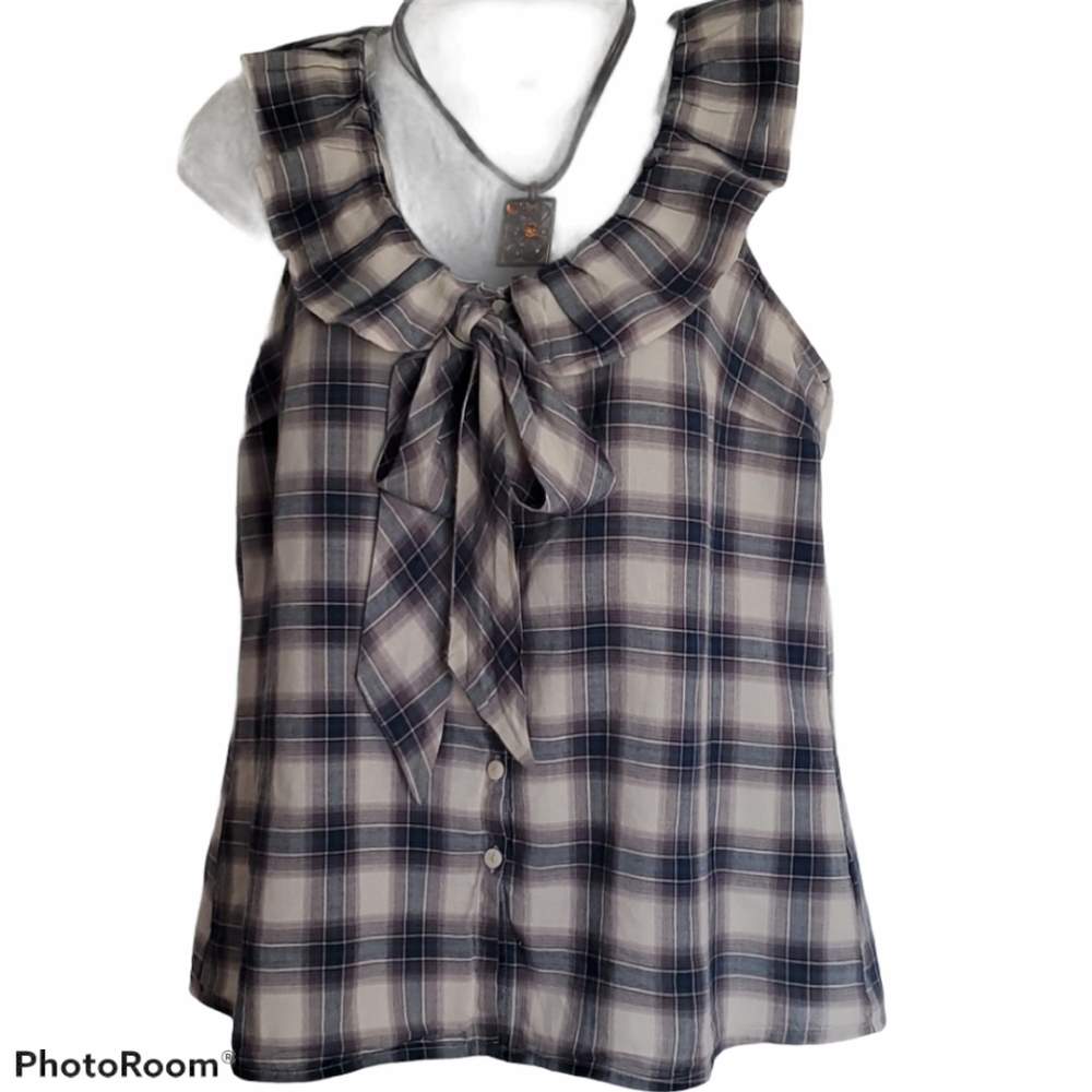 a.n.a. Plaid Sleeveless Shirt. Sz PM